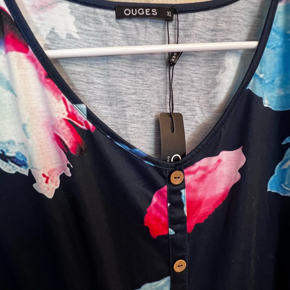 NWT OUGES Women's V Neck Floral Button Down Skater Dress with Pockets XL - Picture 5 of 10